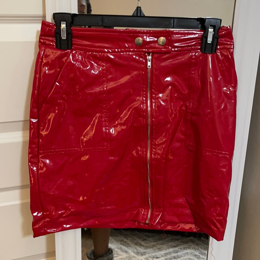 Red leather skirt